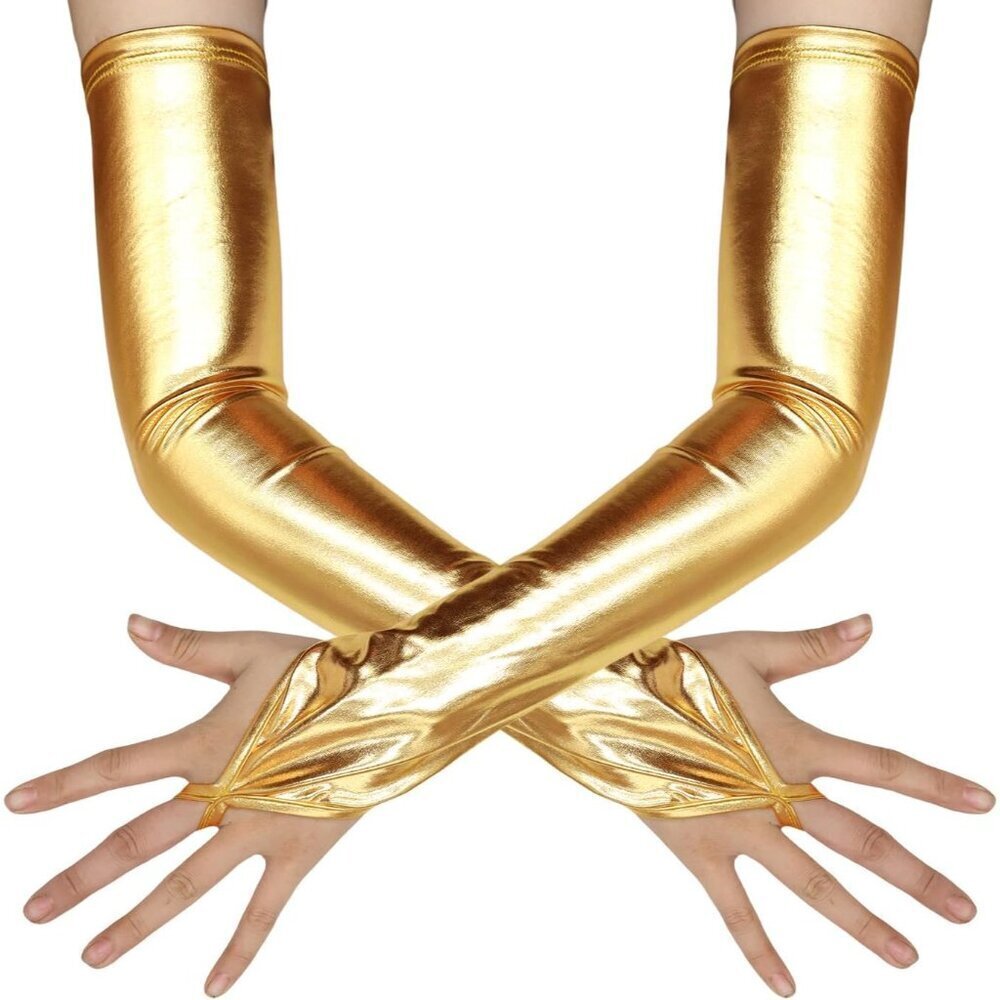 Women's Metallic Shiny Gloves 19" Spandex Opera Costume Accessories
